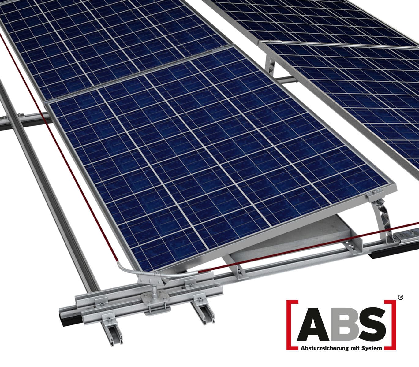ABS-Lock SYS-K2 ist ein überfahrbares Seilsicherungssystem für PV-Anlagen