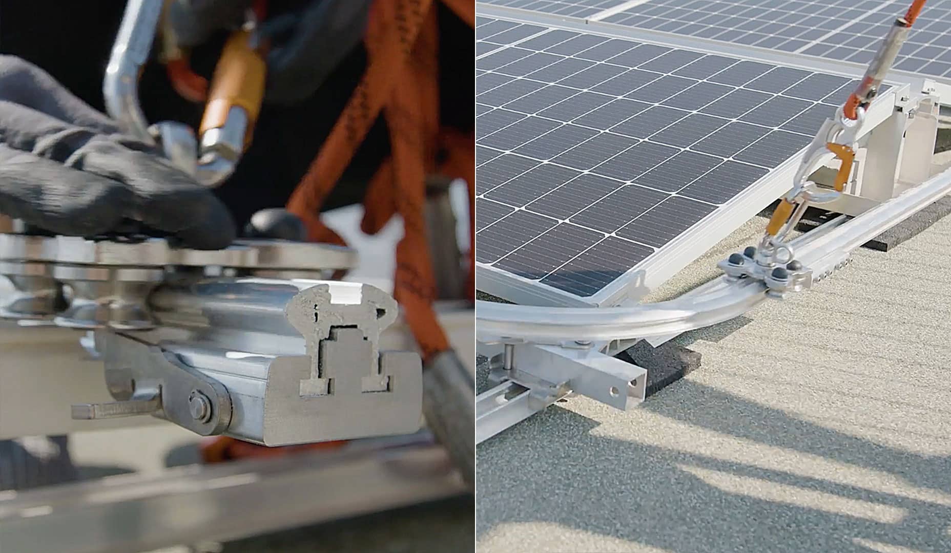 Protección anticaída de Innotech en una instalación fotovoltaica sobre tejado plano con sistema de montaje D-Dome