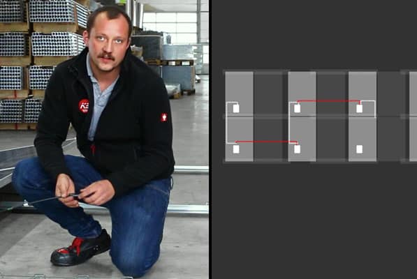 K2 Mitarbeiter erläutert Modulkabelverlegung bei D-Dome Systemen