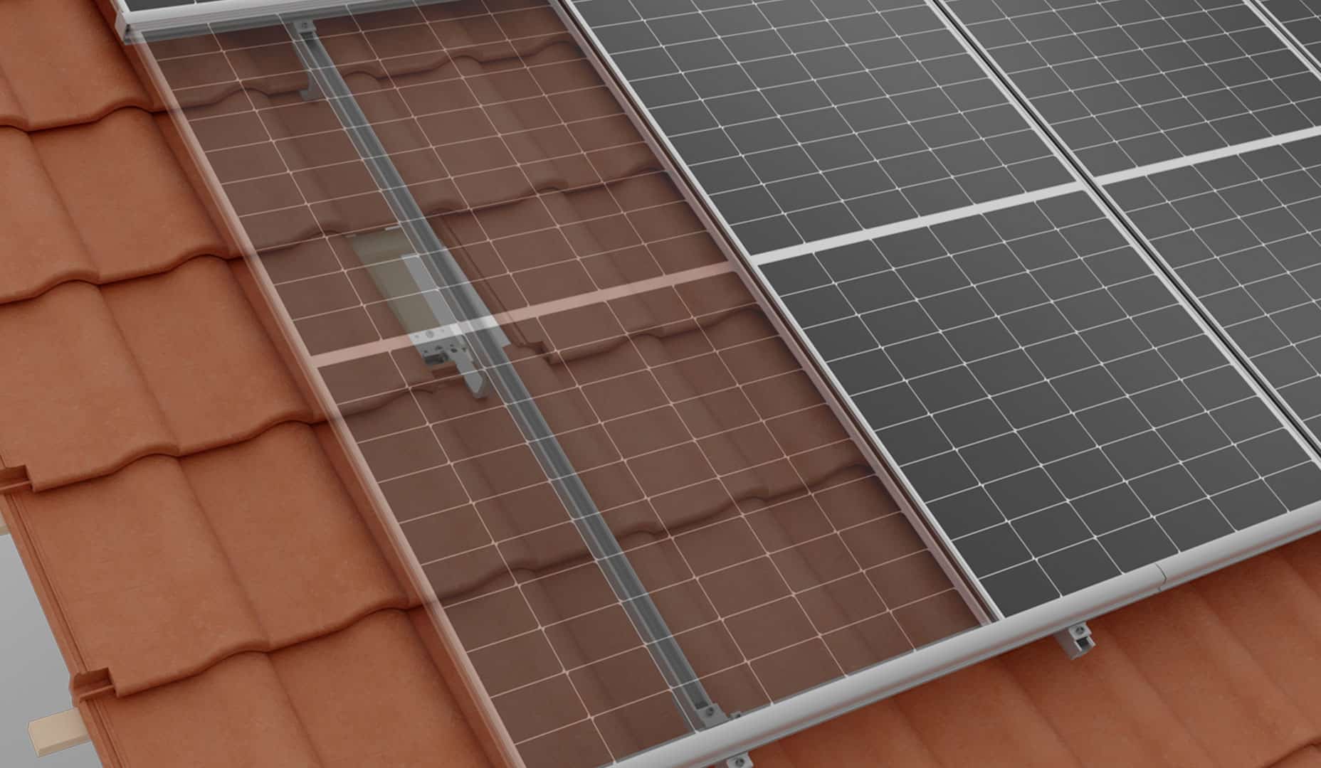 Einlegesystem mit schwarzen Modulen auf flachen Tegalit Betondachsteinen